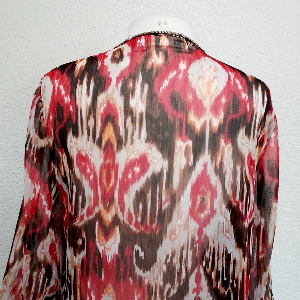 🔴3/$20 Chico's Red & Brown Sheer 3/4 Sleeves Blouse Size M - Picture 9 of 13